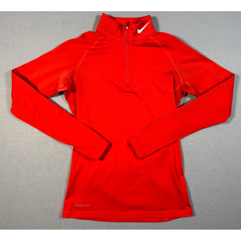 Nike Women's Pro Combat Therma Fit 1/4 Zip - Red - Size M - Dri Fit - Thumbholes